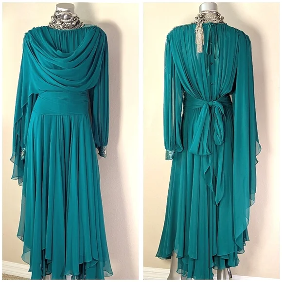 ViNTage Chiffon Fairy Whimsical "Mother of Bride" Evening Wedding Fluid Dress - Picture 4 of 16